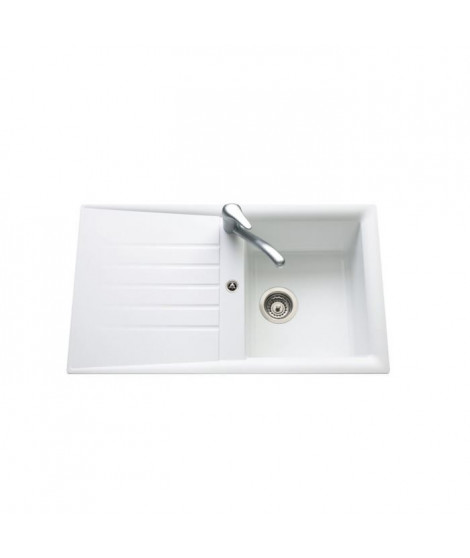 EWI Evier cuisine a encastrer 1 bac + 1 égouttoir Emeraude - Résine - 86 x 50 cm - Blanc