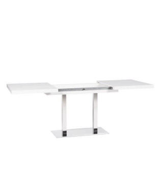 Table a manger avec 2 allonges - Acier inoxydable et blance - L 120/200 x P 80 x H 75 cm - BRONXY