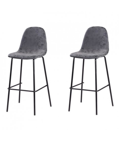 VINTI Lot de 2 tabourets de bar - Simili gris anthracite - Industriel - L 39,5 x P 47,5 cm