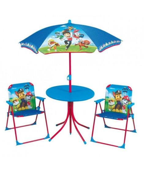 Fun House Pat Patrouille salon de jardin composé d'une table, de 2 chaises pliables et un parasol pour enfant