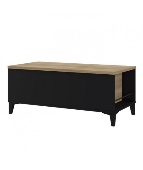 Table basse avec plateau relevable - Décor chene et noir - L 100 x P 50/72 x H 42/55 cm