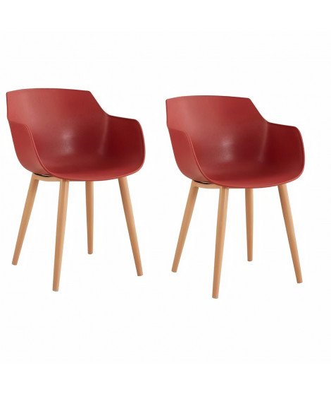 THEA Lot de 2 chaises de salle a manger - Style scandinave - Rouge terracotta - L 56 x P 57 x H 79 cm