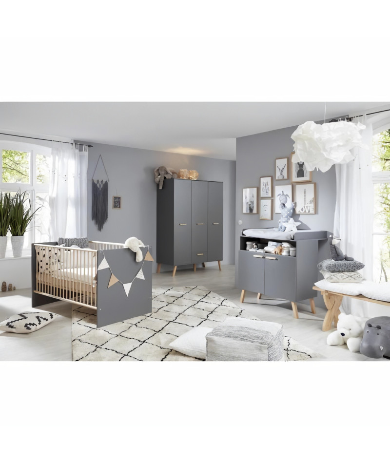 Chambre bébé Duo : Lit 70 x 140 cm + Commode à langer OLIVIA