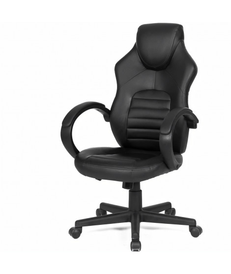 Chaise de bureau gaming - Simili noir - L 58 x P 70 x H 98-116 cm - ARK