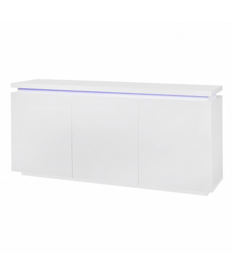 BLUE LIGHT Buffet 3 portes et luminaire led - Blanc - L 170 x P 40 x H 80 cm