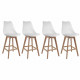 BJORN Lot de 4 Tabourets - Pieds en Hetre - Simili blanc - L 49 x P 59 x H 101
