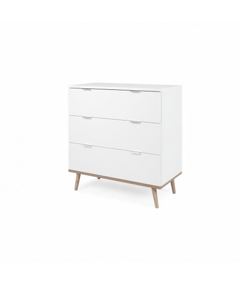 Commode 3 tiroirs - Décor chene sonoma Blanc - L 79,8 x P 40 x H 86,5 cm - GOTEBORG