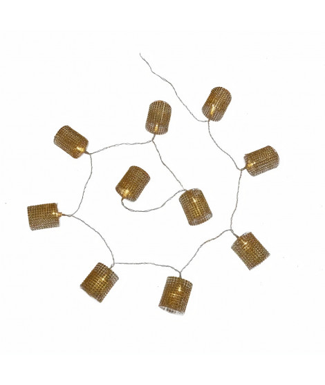 Guirlande de Noël en tubes diamants or - 10 LED blanc fixe - Fil transparent - Piles