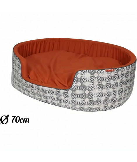 TYROL Corbeille Ovale pour Chien Moyen/Grand, Mousse et Coussin Ouatiné Réverversible, Panier Couchage Confort, Design Ethniq…