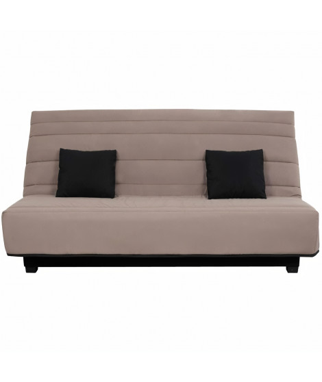 Banquette Clic clac - Tissu Pearl Taupe + 2 coussins Noir - L 194 x P 98 x H 102 cm - ALEX