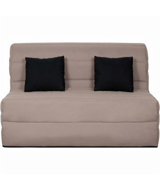 Banquette BZ Dunlopillo - Tissu Taupe + 2 coussins noir - L 140 x P 99 x H 98 cm ALICE