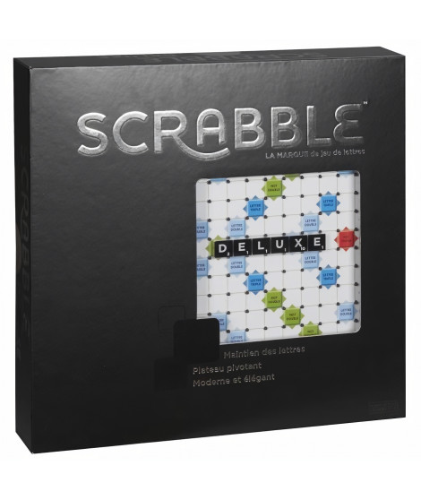 SCRABBLE - Scrabble Deluxe - Jeu de Société - Scrabble noir & argent avec plateau pivotant et systeme d'encoches