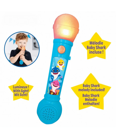BABY SHARK Microphone lumineux avec mélodies et effets sonores - LEXIBOOK