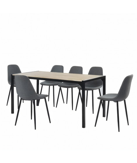 Ensemble Table a manger + 6 chaises tissu anthrachite - Bois et noir - L 160 x P 80 x H 75cm - BAKO