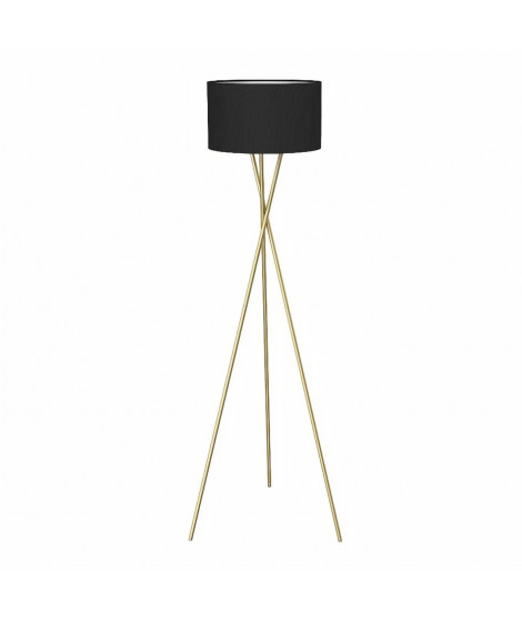 MIKADO - Lampadaire Trépied Métal Doré - Abat jour en tissu Noir - Diam 34 x H 140 cm