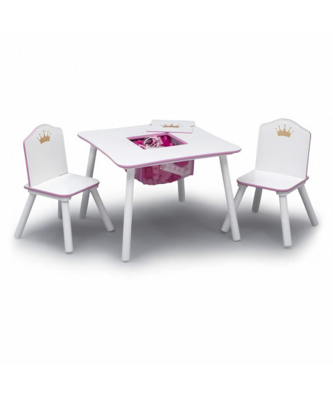 DELTA CHILDREN Table 2 chaises et rangement couronne blanc - rose