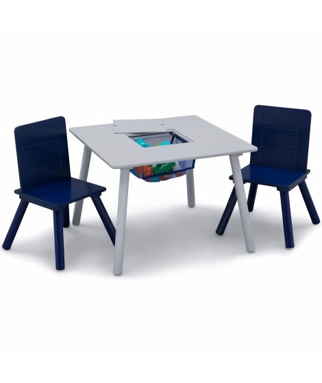 DELTA CHILDREN Table + 2 chaises bois avec rangement gris - bleu