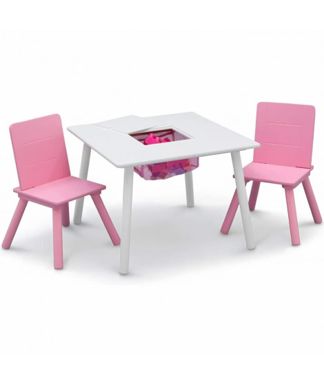 DELTA CHILDREN Table + 2 chaises bois avec rangement blanc - rose
