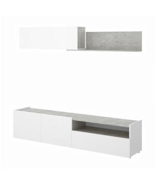 Meuble TV - Décor blanc béton - L 200 x P 41 x H 180 cm - KLoe