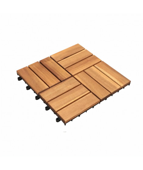 Lot de 10 dalles clipsables en bois d'acacia FSC - 30 x 30 x 2,4 cm