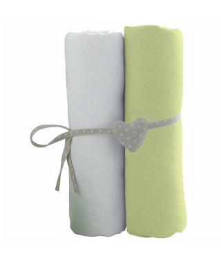 BABYCALIN 2 Draps Housse Bébé Blanc Vert 60 x 120 cm - Jersey - 130gr/m²