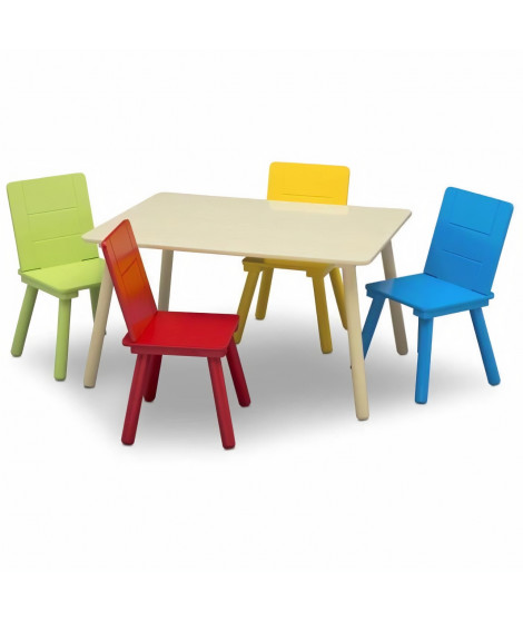 DELTA KIDS Table rectancgulaire beige + 4 chaises bois multicolor