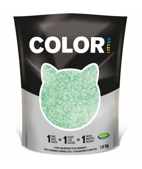 NULLODOR Litiere Color par DEMAVIC - 1,8 kg - Vert - Pour Chat
