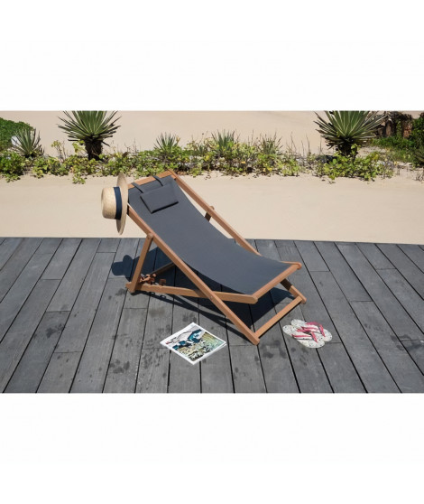 Transat en eucalyptus avec assise en polyester - Gris - MERI