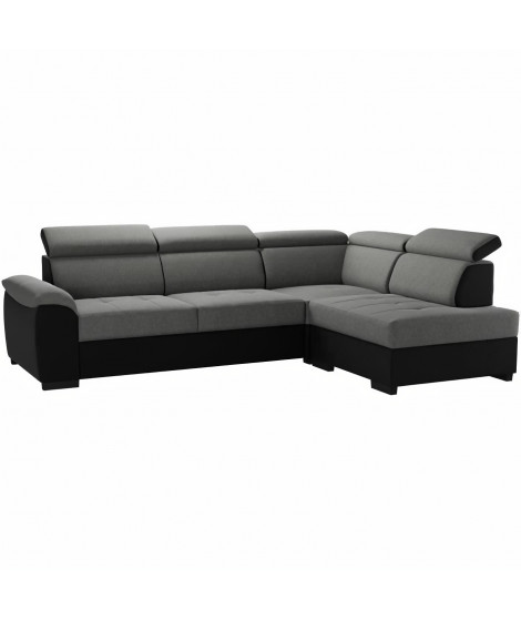 KYLIAN Canapé d'angle réversible convertible + coffre de rangement - Tissu Anthracite et gris - L 258 x P 187 x H 77/89 cm