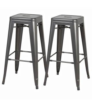 Lot de 2 tabourets industriel en métal - Gris - L 30,5 x P 30,5 x H 77 cm - JAKE