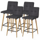 Lot de 4 Tabourets de bar comptoir de cuisine - Tissu Gris et pieds bois - L40 x P39 x H63 cm - MARCO