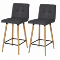 Lot de 2 Tabourets de bar comptoir de cuisine - Tissu Gris et pieds bois - L40 x P39 x H63 cm - MARCO