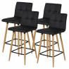 Lot de 4 Tabourets de bar comptoir de cuisine - Simili Noir et pieds bois - L40 x P39 x H63 cm - MARCO