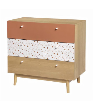 Commode 3 tiroirs - En panneaux de particules avec piétement en Bois massif - GARDENIA