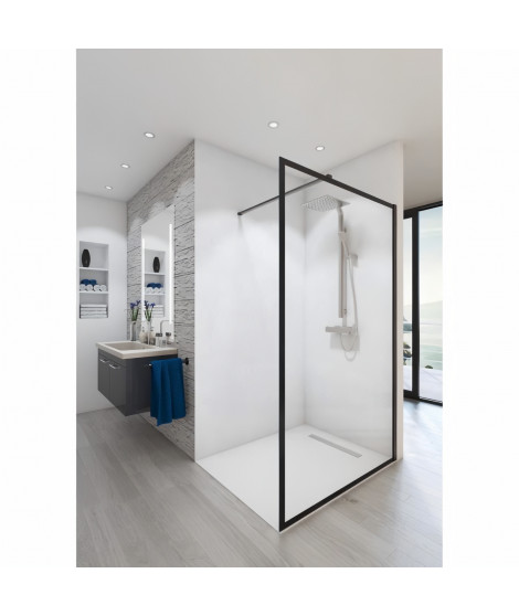 Paroi de douche en kit  Baleares atelier  n°4 - Verre Timeless  8 mm trempé - L.140 cm x H.198 cm - Profilé Noir  - Saint Gobain