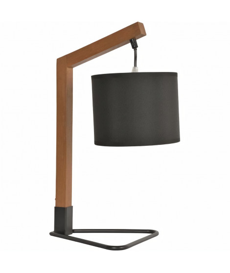 Lampe trépied - Bois et métal peint - H 44 x L 21 x Ø 17 x P 28 cm - Chene et noir