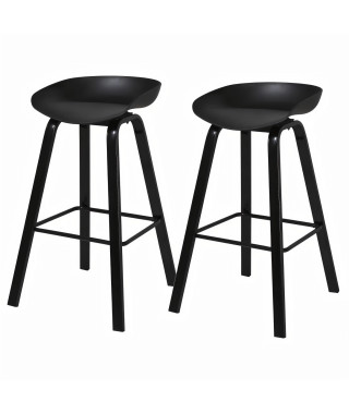 Lot de 2 tabourets - Noir - Pieds métal - L 42 x P 38 x H 75 cm - ARIANA