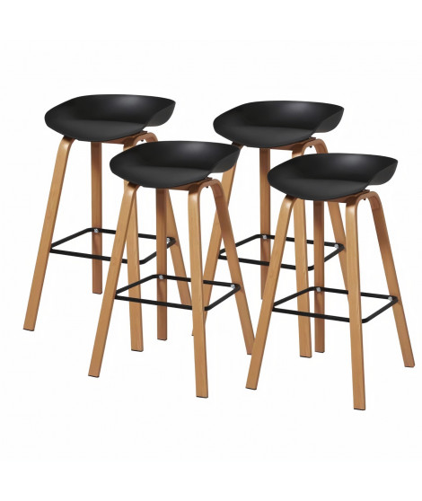 Lot de 4 tabourets - Noir - Pieds métal peinture bois - L 42 x P 38 x H 75 cm - ARIANA