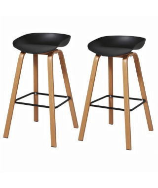 Lot de 2 tabourets - Noir - Pieds métal peinture bois - L 42 x P 38 x H 75 cm - ARIANA