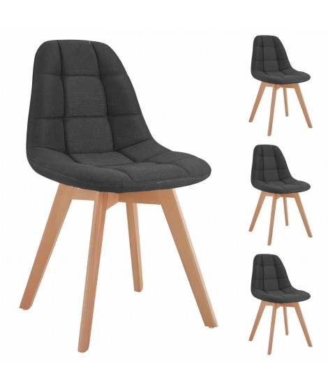 Lot de 4 chaises - Tissu gris - Pied bois hetre massif naturel - L 44 x P 50 x H 84 cm - ANYA