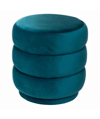 Pouf Duck Sinan en velours - Bleu canard - D 40 x H 40 cm