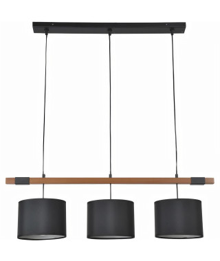 Suspension barre - Bois et métal peint - Ø 20 cm - Chene et noir