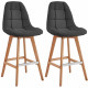 Lot de 2 tabourets de bar - Tissu gris - Pied bois hetre massif naturel - L 47 x P 56 x H 105 cm - ANYA