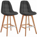 Lot de 2 tabourets de bar - Tissu gris - Pied bois hetre massif naturel - L 47 x P 56 x H 105 cm - ANYA