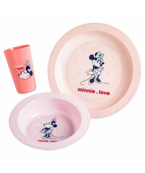 DISNEY Coffret repas 3 pieces Minnie confettis : assiette, bol et gobelet - En polypropylene