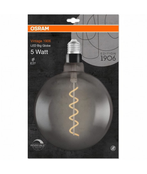 OSRAM Edition 1906 Globe 200mm LED clair filament variable Smoke - 5W équivalent 12 E27 - Blanc chaud