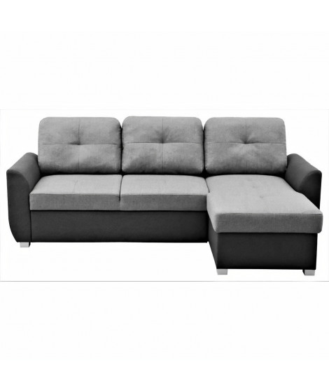 Canapé d'angle convertible réversible + coffre - Tissu Anthracite et gris - L 223 x H 88 x P 148 cm - FOLK