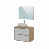 Meuble salle de bain avec vasque + miroir - 2 tiroirs - Décor chene et banc - L 80 x P 46 x H 75 cm - LENA