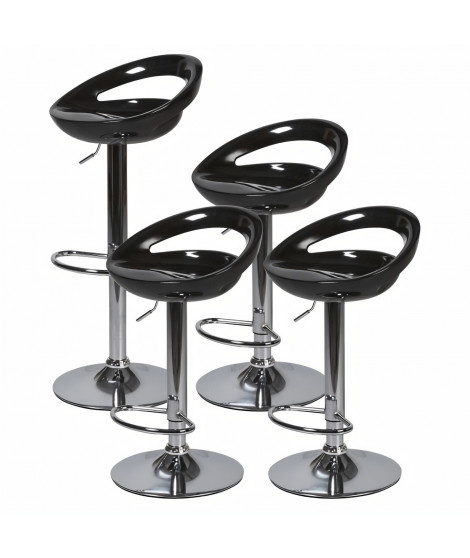 Lot de 4 tabourets de bar télescopique - Noir - Pieds métal chromé - L 46 x P 35 x H 60 cm - MONACO