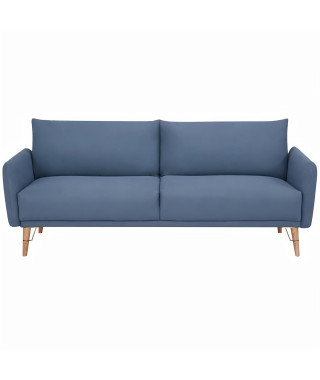 Canapé convertible Clic-clac - Tissu bleu avec piétement en bois - L 200 x P 87 x 84 cm - ARCO